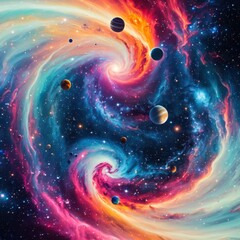 Wall Mural - whirlwind cosmic scene showcases vibrant colors and distant planets in space