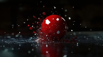 Wall Mural - red billiard ball splits into particles and debris