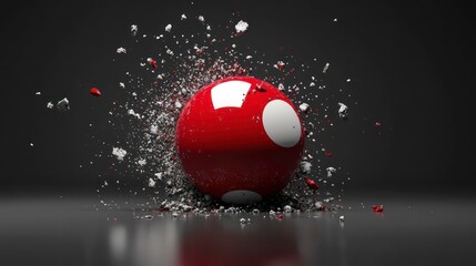 Wall Mural - red billiard ball splits into particles and debris