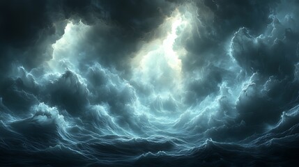Wall Mural - Dark stormy cloudscape, ethereal light, digital art, fantasy background