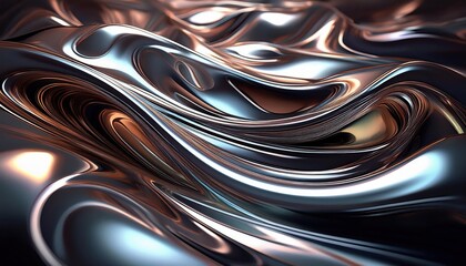Poster - Stunning Abstract Art Swirling Liquid Chrome Backdrop in a Dark, Futuristic Universe, With a Mesmerizing Play of Light and Texture.