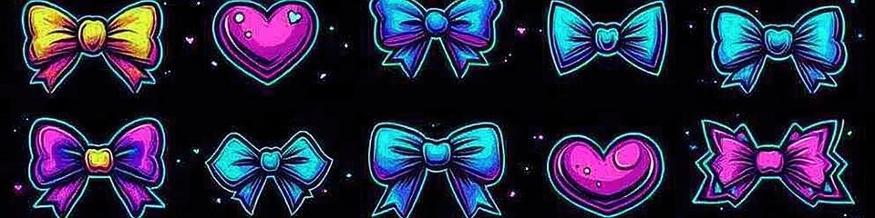 Poster - Neon Bowties Hearts Vibrant Colorful Design