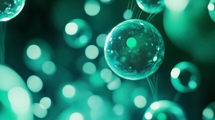 Poster - Soft Focus Green Bokeh Background with Glowing Light Orbs Abstract Design