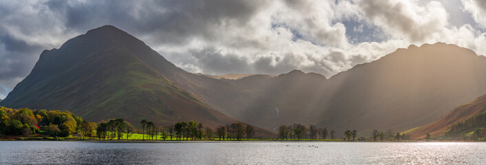 Sticker - Beautiful morning view of Buttermere lake and Haystacks in the Lake District. England