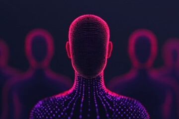 Poster - Digital representation of human figures futuristic setting 3d artwork dark environment rear view concept of identity