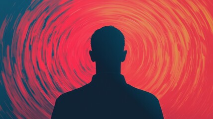 Poster - Exploring inner turmoil a person contemplating existence in abstract swirling colors digital art introspective view