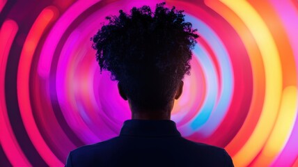 Poster - Vibrant light show enhancing creativity urban setting digital art neon environment rear view imagination