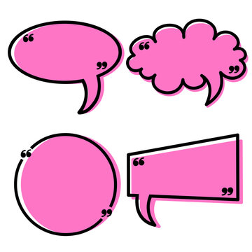 Pink quote box frame set. Speech quotation marks design. copy space  templates for text, message, info, citation.