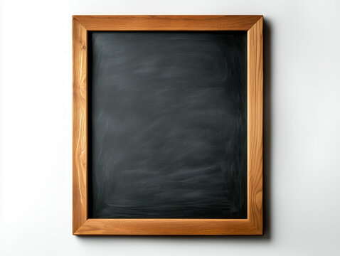 A wooden-framed black chalkboard displayed against a transparent backdrop, perfect for creative presentations and educational purposes.