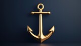 Shiny gold anchor against a dark background