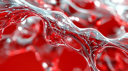 Abstract red liquid flowing, neural network, science background, medical illustration