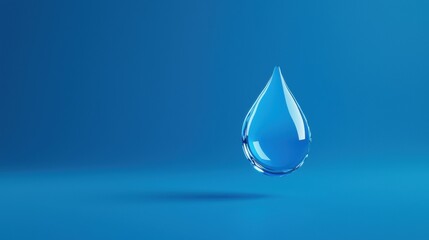 Wall Mural - Single water droplet suspended in blue background