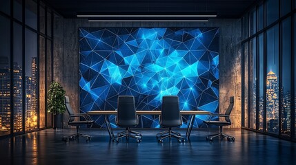 Poster - Modern Conference Room With City View And Geometric Wall Art