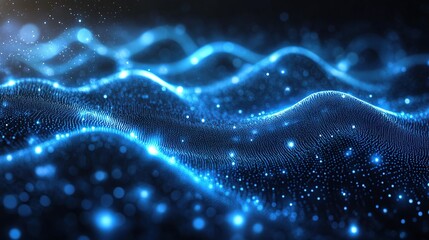 Poster - Abstract blue wave digital particle background