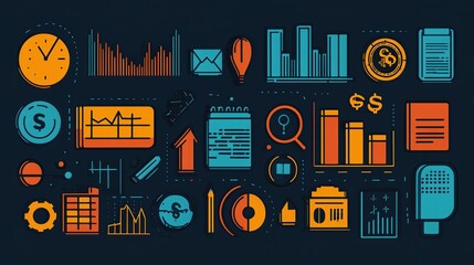 Poster - Business data analysis infographic, dark background, growth charts