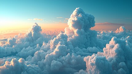 Wall Mural - Voluminous Cloudscape At Sunset With Soft Light And Shades Of Sky With Puffy White Clouds.