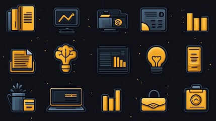 Poster - Digital Business Icons, Growth, Strategy, Dark Background