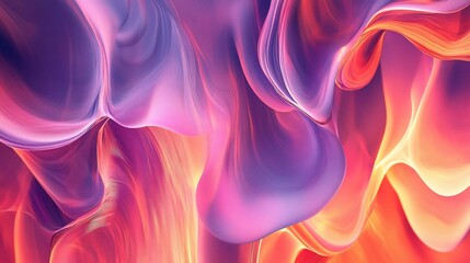 Wall Mural - Abstract fluid waves in pink purple and orange gradient colors 3D render