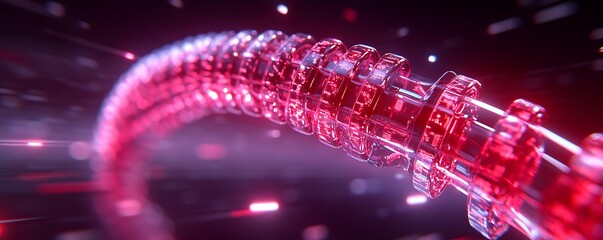 Poster - Abstract 3D Render of a Pink, Glass-Like, Segmented, Curving Structure