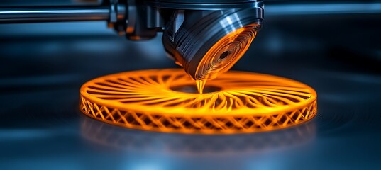 Aufkleber - 3d printer creating glowing orange circular lattice structure