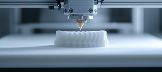 Poster - 3D Printer Extruding White Filament, Creating Layered Object