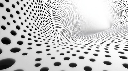 Poster - Abstract black dots on white background forming a tunnel.