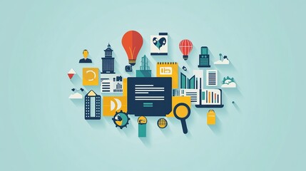 Poster - Global business strategy, planning, ideas, data analysis, website design, light blue background