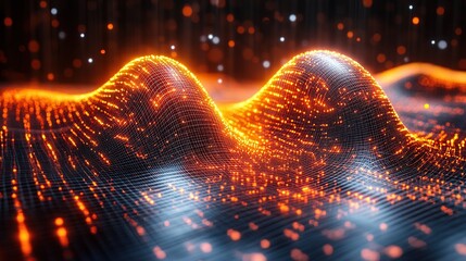 Fototapete - Glowing data waves flow, digital background, abstract tech design