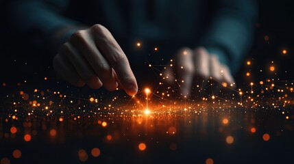 Poster - Hands activating network, glowing dark space, future tech