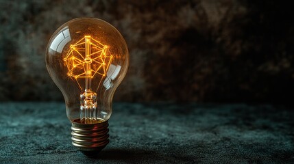 Poster - Illuminated filament bulb, geometric design, dark background, idea concept