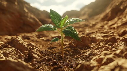 Aufkleber - A Small Plant Grows in Arid Rocky Terrain
