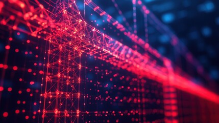 Poster - Red digital network flowing, futuristic tech background