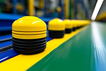 Poster - Yellow and Black Cylindrical Objects Moving on a Conveyor Belt