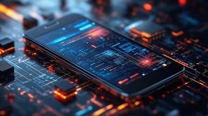 Fototapete - Smartphone Circuit Board Data Tech Display