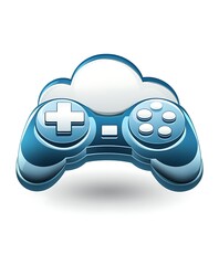 Poster - Cloud-based gaming controller icon, blue glossy, digital entertainment.