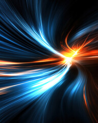 Poster - This vibrant abstract image features dynamic streams of blue and orange light, creating a mesmerizing visual effect that evokes a sense of energy and cosmic motion.