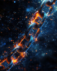 Poster - An abstract depiction of a shimmering chain intertwined with sparks of light, representing connections in a digital universe.