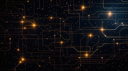 Wall Mural - abstract circuit lines shine in dark starry night cosmic design