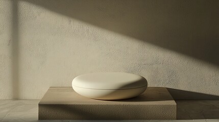 Aufkleber - Minimalist Beige Platform Displaying Round Object