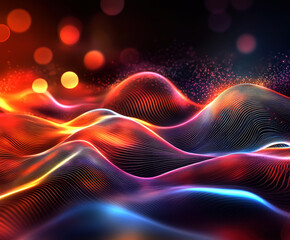 Poster - This mesmerizing image showcases vibrant, undulating waves illuminated by radiant colors, creating a dynamic and immersive atmosphere that reflects digital artistry at its finest.