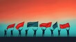 © Mnt - Silhouettes of people holding flags against a vibrant sunset.