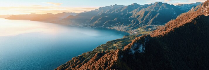 Poster - A beautiful mountain range with a lake in the background
