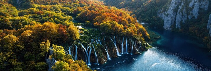 Poster - A beautiful landscape with a waterfall and a river