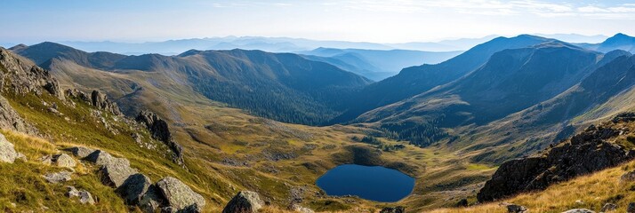 Poster - A mountain range with a valley in between