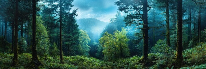 Poster - A forest with trees and a sky in the background