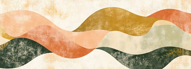 Wall Mural - A boho-style abstract pattern with soft beige, terracotta, and sage green tones