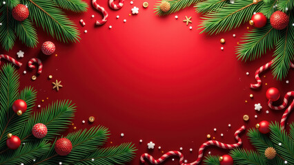 Wall Mural - Red Christmas Background with Ornaments - 3D renderings