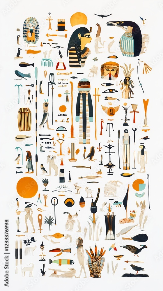 Ancient Egyptian Art and Symbolism Featuring Deities and Hieroglyphs ...