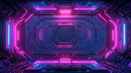 Poster - Futuristic purple pink neon spaceship corridor