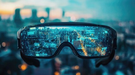 Poster - Futuristic Smart Glasses with Augmented Reality Cityscape